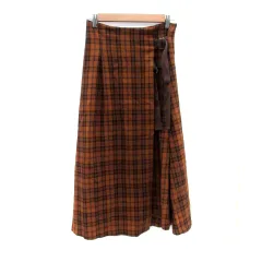 オゾック OZOC ラップスカート フレアスカート ロング丈 マキシ丈 チェック柄 36 S マルチカラー 茶色 ブラウン /HO37