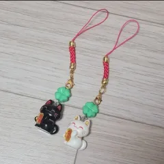 (新品) まとめ 2個 招き猫 幸運 猫 クローバ キーホルダー ホルダー