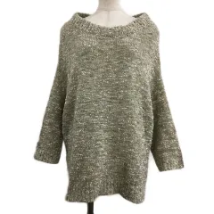 グローブ grove セーター ニット プルオーバー ボートネック ミックス ネップ 長袖 M グレー ベージュ