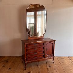 木製ドレッサー・ミラー付き　鏡台　ドレッサー　婚礼家具　昭和レトロ　アンティーク 木製ドレッサー・一面鏡台 ドレッサー 婚礼家具 昭和レトロ