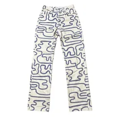 ZARA ハイウエスト ストレートデニム 幾何学模様 ホワイト サイズ36 レディースM ザラ