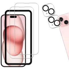【新着商品】日本素材製 対応 iphone 15 【2+2枚セット+ガイド枠付き】KPNS plus 用の ガラスフィルム 強化ガラス に適合する いphone15plus ガラスフィルム カメラフィルム カバー
