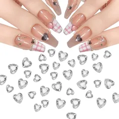 【人気商品】ハート約100個入り 3mm ネイルパーツ 6mm ネイルストーン3D立体ぷっくりハートストーンキラキラガラスラインストーンネイルアートデコパーツレジンジュエリーパーツ(クリア)