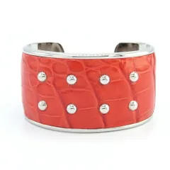  トッズ バングル オレンジ シルバー クロコ型押しレザー