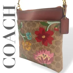 希少　COACH　コーチ　ショルダーバッグ　斜め掛け　シグネチャー　花柄　チャーム　ブラウン　1820