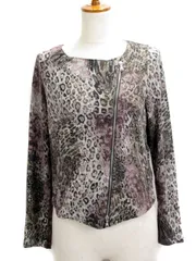 ジュヌヴィエーヴ JENEVIEVE カーディガン ニット ジップアップ ヒョウ柄 レオパード ラメ 1 茶 ブラウン