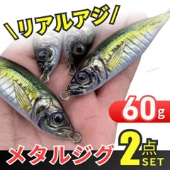 メタルジグ  セット アジ 60g 2個  ジグ ジギング 釣り 釣具 釣り道具 夜光 発光 船釣り 磯 防波堤 サーフ メタル ルアー ブリ ハマチ ヒラマサ ヒラメ スズキ 青物 海釣りのサムネイル