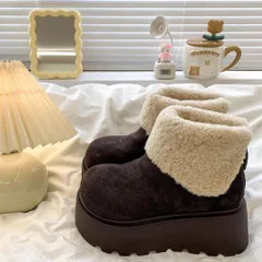 24㎝　ショートブーツ　ボア　ムートン　厚底　ダークブラウン　もこもこ①