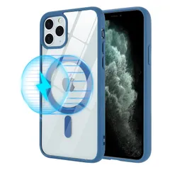 【在庫処分】米軍MIL規格クリア耐衝撃透明ヤレス充電対応 Magsafe対応 スマホケース ケース Max 6.7インチ対応(青) Pro iPhone12