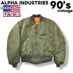 【定番】 90s ヴィンテージ USA製 アルファ インダストリーズ ALPHA INDUSTRIES MA－1 フライト ジャケット ジャンパー ブルゾン リバーシブル ジップアップ L オリーブ x オレンジ アメリカン カジュアル ミリタリー メンズ