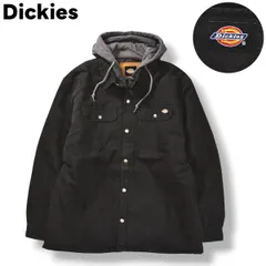 【定番】 ディッキーズ Dickies フーデット ダック シャツ ジャケット ジップアップ パーカー 裏地 中綿 キルティング XL ブラック x グレー ワーク アメリカン カジュアル ストリート ウェア メンズ