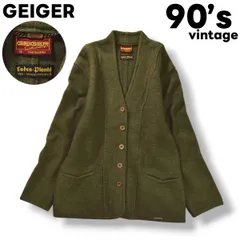 90s ヴィンテージ オーストラリア製 ガイガー GEIGER ローデン プランクル Loden-Plankl カーディガン ニット セーター 40 オリーブ レトロ カジュアル ウェア レディース ♪