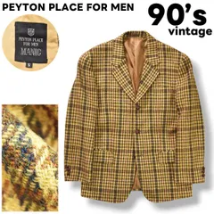 90s ヴィンテージ 日本製 ペイトンプレイスフォーメン マニック PEYTON PLACE FOR MEN MANIC ピーピーエフエム PPFM ツイード ウール くるみボタン 3B シングル テーラード ジャケット S チェック ミックスベージュ メンズ