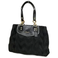 コーチ COACH F20050 ギャザー ハンドバッグ トートバッグ ナイロン パテント レザー 黒 ブラック ゴールドカラー金具