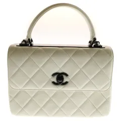 CHANEL (シャネル) トレンディCC トップハンドル 2WAY ショルダーバッグ ハンドバッグ ホワイト ラムスキン ブラック金具 A92236