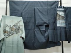 平和屋着物○本場大島紬 白大島 アンサンブル 更紗花唐草文 正絹 逸品