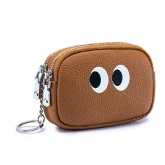 本革 ミニ コインケースレディース かわいい財布コンパクト小銭入れレザー 軽量 可愛い 小物入れポーチ キーホルダー付き小さいウォレット (アースイエロー)