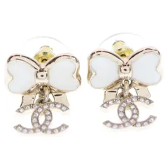 CHANEL (シャネル) ココマーク ラインストーン リボン ピアス ゴールド GP L25P