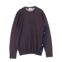 HERMES (エルメス) サイドボタンデザイン スカーフ 柄 切り替え ウール クルーネック プルオーバー 長袖ニット セーター ブラウン レディース