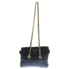 PRADA (プラダ) トライアングルロゴプレート キルティングナイロンチェーンショルダーバッグ ネイビー