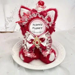 10cm おすわり ぬい服 チェリー赤 ネコ にじぱぺっと しっぽ付き パールチェーン付属 #57