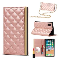 【新着商品】iPhone XS 携帯カバー iPhone PUレザー 肩掛け首かけ斜めがけ ストラップ付き for 女性可愛い 化粧鏡付き for suica ICカードホルダー ケース手帳型 財布型カバー 手持ち縄掛け スタンド機能 X 耐衝撃性 落下保護