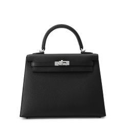エルメス ハンドバッグ ケリー25 外縫い ブラック/シルバー金具 エプソン K刻印 2wayショルダー 黒