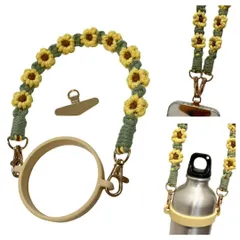 スマホストラップ ペットボトルホルダーフォンタブ ハンドストラップ 2way 可愛い パラコード 韓国 イエローグリーン　hands1-yg