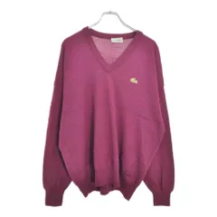 80年代 フランス製 CHEMISE LACOSTE シュミーズ ラコステ Vネック ウールニット セーター ワインレッド(メンズ 6)中古 古着 V3144