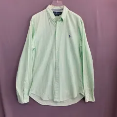 M ポロラルフローレン スリムフィット グリーン ストライプ シャツ