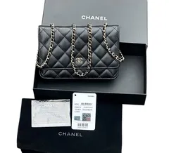 フルセット超美品シャネルCHANELキャビアスキンゴールドG金具ココマークWOCチェーンウォレット2wayポーチ斜めかけショルダーバッグパーティーバッグ黒金26番台