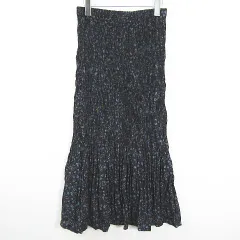 ユニクロ UNIQLO INES DE LA FRESSANGE ツイストプリーツロングスカート L ネイビー 花柄 kz13867