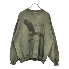 USA製 SPIRIT LAKE アニマルプリント イーグル スウェット オリーブ(メンズ L)中古 古着 V3546