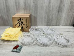 新品たち吉ソーメンセット5名 硝子麺鉢 そば猪口 薬味皿＋六角籠目竹