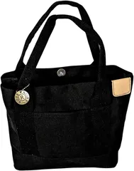 pokiele キャンバス ミニ トートバッグ 軽量 自立 仕切り通勤 通学 ツール マザーズ ランチバッグ 多用途 (ブラック)