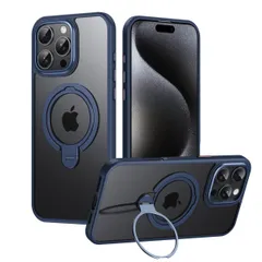 【数量限定】13 iPhone 14 ケース iPhone Magsafe対応 縦置き 定点360度回転 フラット収納リング ダブルリング アイフォン 14 13 リングケース 耐衝撃 2024新登場 艶消し 透明 クリア マグセーフケースブルー