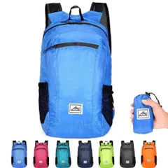 リュック バックパック 20L ブルー 折り畳み 超軽量 約85g 撥水 登山 旅行 リュックサック 大容量 防水 通気性 収納袋付き サイドポケット メッシュ ハイキング トレッキング キャンプ アウトドア メンズ レディース バッグ 折りたたみ 山登り