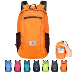 リュック バックパック 20L オレンジ 折り畳み 超軽量 約85g 撥水 登山 旅行 リュックサック 大容量 防水 通気性 収納袋付き サイドポケット メッシュ ハイキング トレッキング キャンプ アウトドア メンズ レディース バッグ 折りたたみ 山登り