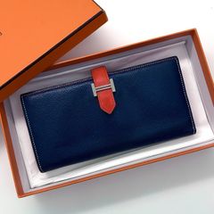 激レアバイカラー】HERMES べアン スフレ 二つ折り 長財布 紺 
