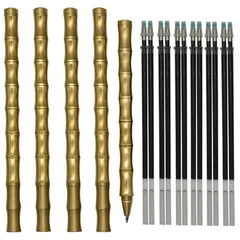 Maydahui おしゃれ 真鍮 竹節 金属 ボールペン 0.5mm 黑 5本 ジェルボールペン かきやすい 可愛い 文房具 オフィス パーティー用品 プレゼント
