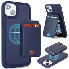 【新着商品】耐衝撃 分離式 背面カード収納 マグセーフ ケース ケース Plus ワイヤレス充電対応 15 iPhone 対応 フェイクレザー(6.7インチ対応)-ダークブルー MagSafe iPhone15Plus Ｈａｖａｙａ