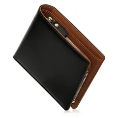 [Neurix] 財布 メンズ 2つ折り 栃木レザー 一流の職人が作る 本革 YKKファスナー 二つ折り財布 メンズ 大容量 銭入れ 小さい財布 誕生日 父の日 さいふ カードケース 紳士用 RFIDスキミング防止 (ブラック/ブラウン)