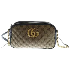 GUCCI (グッチ) GGマーモント ショルダーバッグ チェーンショルダー ブラック×ベージュ ゴールド金具 キャンバス×レザー 447632