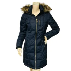 美品★MICHAEL KORS・マイケルコース レディース メタルMKブランドロゴワッペン フェイクファー フード付 フルジップ ダウンコート(XS/S相当)レディースダウンジャケット カジュアル 冬物 アウターのサムネイル