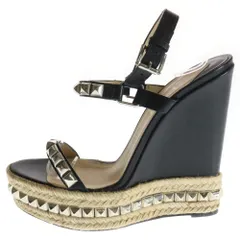 CHRISTIAN LOUBOUTIN (クリスチャンルブタン) カタクロウ スタッズ レザー ウェッジソール ヒール ストラップ サンダル ブラック レディース