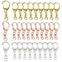 YFFSFDC キーホルダー金具3色30個入り回転カン付き ハンドメイド キーリング アクセサリー DIY 手芸用品 パーツ ゴールドシルバーローズゴールド