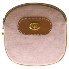 GUCCI (グッチ) コインケース ポーチ 小物入れ ピンク×ブラウン GGキャンバス×レザー ゴールド金具