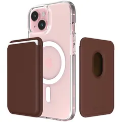 【数量限定】iPhone 背面マグネットカードホルダー 17/16/15/14/13/12シリーズ対応 固定クリップ内蔵 カード収納可能 マグネットカードポケット。M-Viica 3枚収納 ヴィーガンレザーカードウォレット、強力磁力 ブラウン Magsafe対