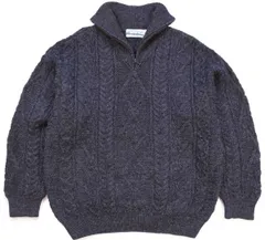 アイルランド製 aran crafts ケーブル編み ハイネック ハーフジップ ウールニット セーター チャコールグレー L★フィッシャーマン