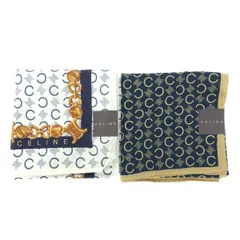 CELINE セリーヌ ハンカチ2枚セット  マカダムC柄    ホワイト/ネイビー レディース / 240001177952